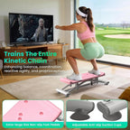 Balance Board with Pushup Handles, 300LBS Ski Balancing Machine Exercise Equipment with Resistance Bands LCD Monitor for Cardio, Home Ski Simulator Trainer for Full Body Workout, Pink