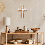 Wall Cross Retro Catholic Wooden Hanging Crosses Baptism with Metal Spiritual Religious Cross with Hook Silver Edge Blessed Letter Design Christmas Crucifix Gift for Church Home Wall Decor
