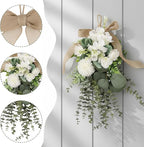 Gcroet Teardrop Wreath - White Artificial Floral Swag Eucalyptus and Chrysanthemum Hanging Decor for Wedding, Holiday, and Farmhouse Wall...