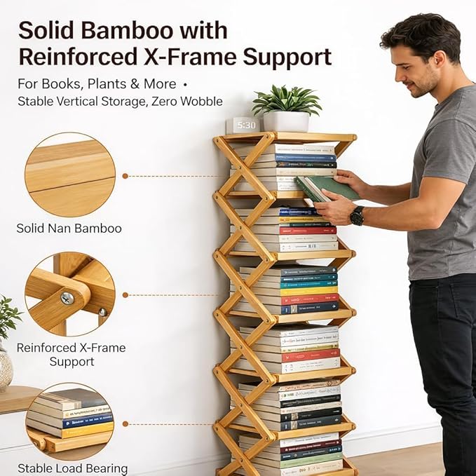 The 9-Tier No-Assembly Bamboo Rack, Bamboo Shoe Rack, Foldable Shoe Rack, Space Saving Collapsible Shelves for Entryway, Closet, Bathroom, Bamboo Shoe Rack, Foldable Shoe Rack (Wood, 9Tier)