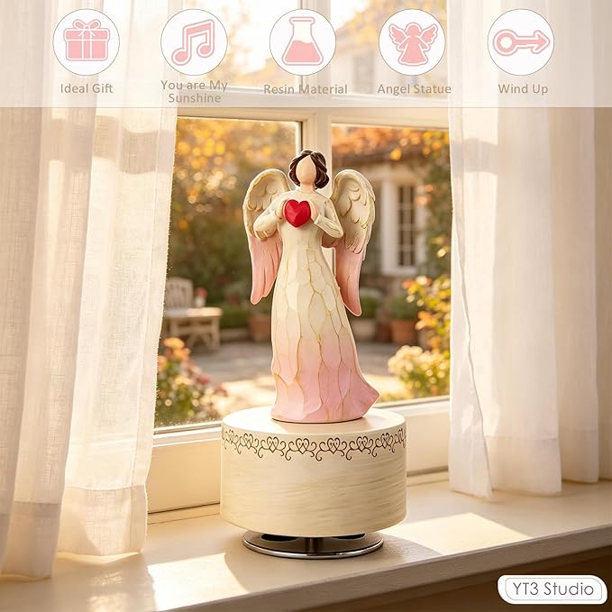 Music Box with Rotating Angel Figurine, Hand-Painted Sculpted Guardian Angel Musical Boxes Gifts for Women Mom Girlfriend, Musical Birthday Mother's Day, Keepsake Home Decor