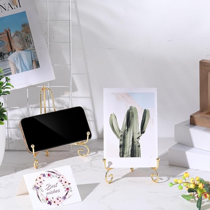 10 Pack 4 Inch Iron Plate Stands for Display, Plate Holder Display Stand, Gold Easel Stands for Photo, Picture Frame, Decorative Dish, Book and Tabletop Art (Gold, 4 Inch)