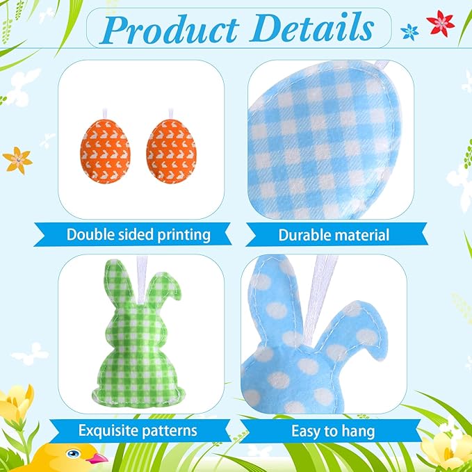 Jutom 54 Pcs Easter Egg Rabbit Ornaments Shamrock Felt Heart Hanging Ornaments Heart Shaped Clover Baubles Shamrock Egg Felt Decoration for Holiday Favor (Lovely)