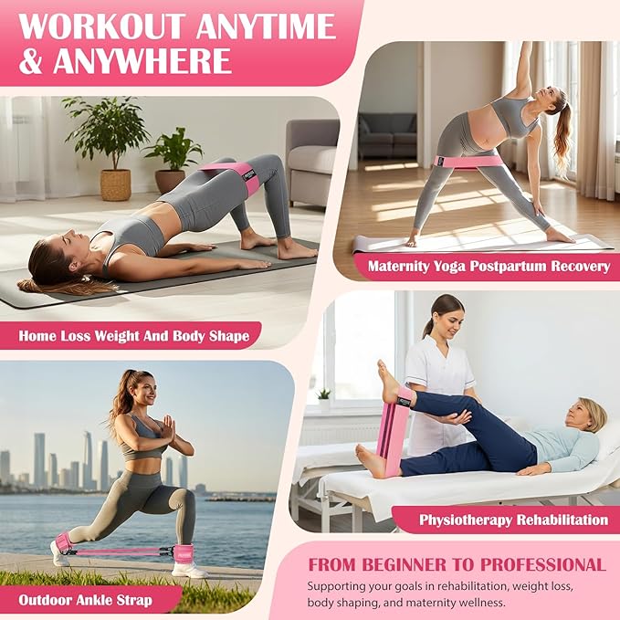 Ankle Resistance Bands with Cuffs & Fabric Resistance Bands Set - Legs & Glutes Workout Equipment for Women & Men, Home Gym Heavy Exercise Bands for Hip, Yoga, Strength Training, Rehab, Pilates
