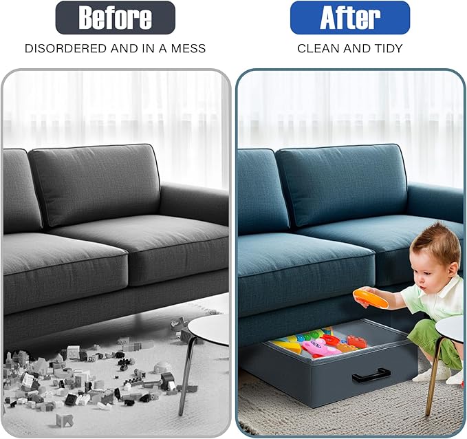 Under Couch Storage, 2 Pack Under Bed Containers, Foldable Under Sofa Storage keeps things out,Under Couch Storage Box for Toys,Blocks,Puzzles, Plush Dolls,Books(23.62 * 15.75 * 3.93in)
