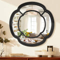 Black Wall Mounted Mirror, Large Irregular Circle Hanging Mirror Wooden Wavy Framed Round Decorative Mirrors for Hallway Entryway Vanity Decor 20 Inch Mirrors