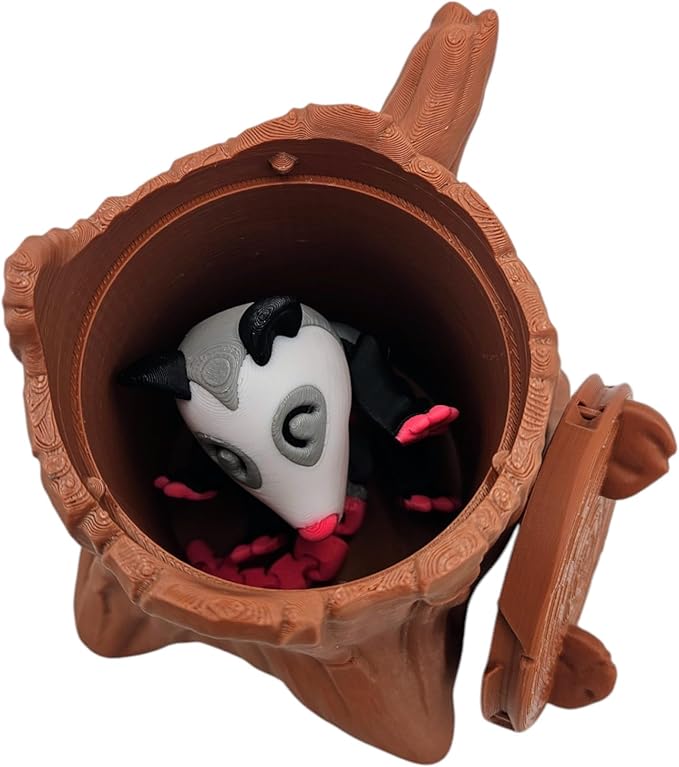 Articulating Animals Raccoon, Fox, Panda, Skunk, Possum with Containers - 3D Printed Articulated Joints ADHD, Autism, Relief Anxiety, Collectible Figurines (Possum Tree Stump)