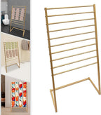 Scarf Display Stand, 10 Tier Metal Scarf Holder Organizer, Freestanding Scarf Rack, for Hanging Towels, Scarves, Clothes, Shawls, Blankets, Bandana, for Commercial Clothing Retail Store (Gold)