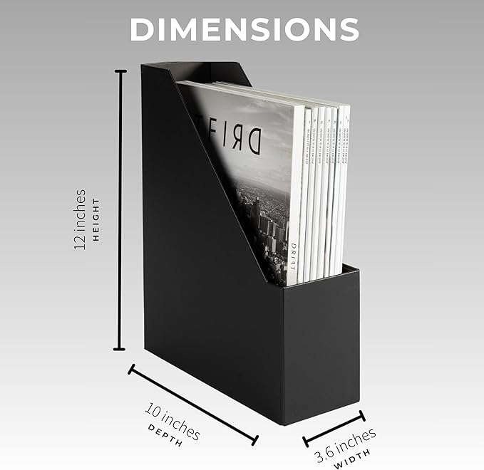 BLU MONACO | Cardboard Magazine File Holder Set of 6 Black | Vertical Magazine File Holder with Gold Label Slots | Standing File Holder and Cardboard Bins for Shelves Desk Storage