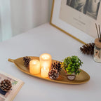 Hanobe Decorative Bowls for Home Decor: Leaf Shaped Wood Key Tray Entryway Decor Leaves Bowl for Fireplace Mantel, Gold