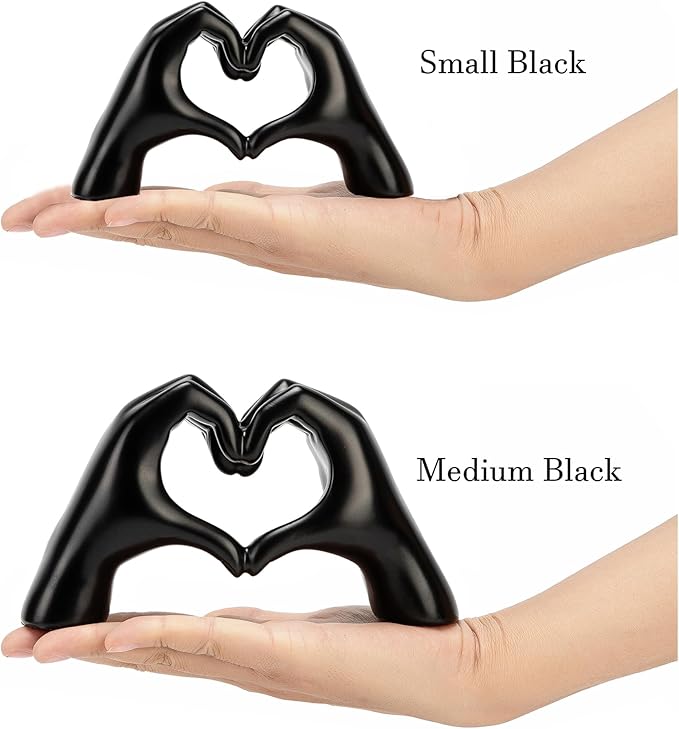 FANTESTICRYAN Small Heart Hands Statues Hand Love Sculpture Cute Decorative Home Decor Ornaments for Living Room, Wedding, Office Desktop, Cabinets, Bookshelf, Gift for Mom (Small Black)