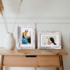 Egofine 4x6 Picture Frames Set of 4, Made of Solid Wood Covered by Plexiglass 3x4.5 and 3.5x5 with Mat or 4x6 without Mat, for Table Top Display and Wall Mounting Photo Frame Rustic White