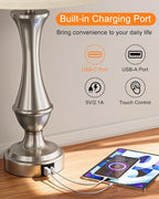 Seealle Upgraded Touch Lamps for Night Stands Set of 2 - Bedside Lamps with USB C+A, 3 Way Dimmable for Bedroom Living Room End Tables Office (White&Nickel)