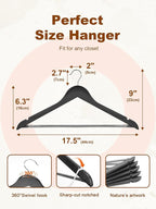 HOUSE DAY Black Wooden Hangers 10 Pack, Solid Wood Hanger with Non Slip Pant Bar, Heavy Duty Wooden Coat Hanger for Closet, Smooth Finish Wood Clothes Hangers for Shirts, Suits, Jackets, Dress