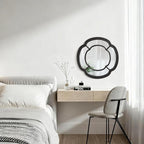 Black Wall Mounted Mirror, Irregular Circle Hanging Mirror Wooden Wavy Framed Round Decorative Mirrors for Hallway Entryway Vanity Decor 20 Inch Mirrors