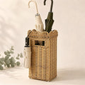 AceList Woven Umbrella Holder for Entryway, Rattan Umbrella Stand for Indoor Foyer with Removable Drip Tray, Scalloped Cane Holder Basket for Walking Sticks & Front Door, Farmhouse Decor, 16.5" Tall