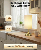 Battery Lamp, Dimmable, Ambient Light, 2700K, Timer, Touch Control, Portable, LED, Battery Operated, Rechargeable, Wireless, Cordless, Desk Lamp, Kitchen Lamp, Fabric Shade, for Bedroom, Living Room
