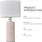 Reaketon Table Lamps for Living Room Set of 2, Ceramic Table Lamps for Bedroom, 20" Modern Lamps for Night Stands, Pink