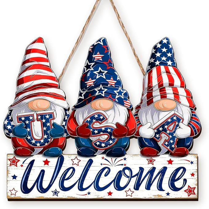 Wooden 4th of July Decorations Patriotic Wreaths for Front Door Independence Day Decorations Star Sign Welcome Memorial Day Hanging for Home Wall Decor Outdoor Indoor Red White and Blue Wreath 9