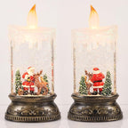 Eldnacele Christmas Music Snow Globe Lantern with 6H Timer, Battery Operated & USB Powered Lighted Santa Claus Reindeer Singing Snow Globe Candle Lamp Spinning Water Glitters Holiday Decor