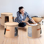 Suzile 4 Pcs Hat Boxes Oversized Round Cowboy Hat Storage Box for Women Men 19" x 17" Cowboy Large Felt Organizer Bag Baseball Cap Container with Dustproof Lid for Clothes Case Travel Gift(Camel)