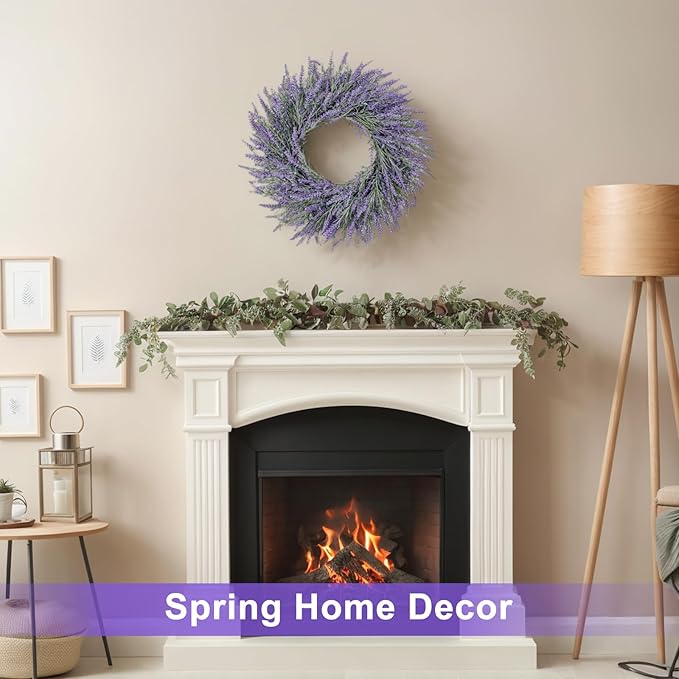 26 Inch Large Lavender Wreaths for Front Door Outside Summer Spring Wreaths for Front Door Floral Wreath All Season for Wedding Farmhouse Porch Wall Room Home Decor
