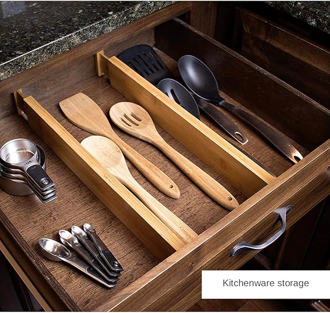 Bamboo Drawer Dividers Set of 4, Adjustable Drawer Organizers for Kitchen, Bedroom, Bathroom, Dresser & Office (17"-22")