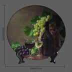 Decorative Plate Stand, 10 Inch, Grapes and Wine On Wooden Table Round Display Plate, Table Top Plate Decor with Stand, for Kitchen Living Room Office Countertop Decor