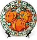 Stained Glass Watercolor Pumpkin Decorative Plates Home Decor Ceramic Plates, Fall Season Dinner Plates Display for Living Room, Kitchen, Hallway Console Side Table, Thanksgiving Gifts, 10 Inch