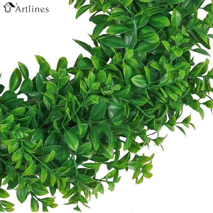 U'Artlines 17inch Front Door Wreaths Artificial Spring Summer Greenery Hanging Garland for Home Wedding Wall Window Decoration (17'inch Boxwood,1)