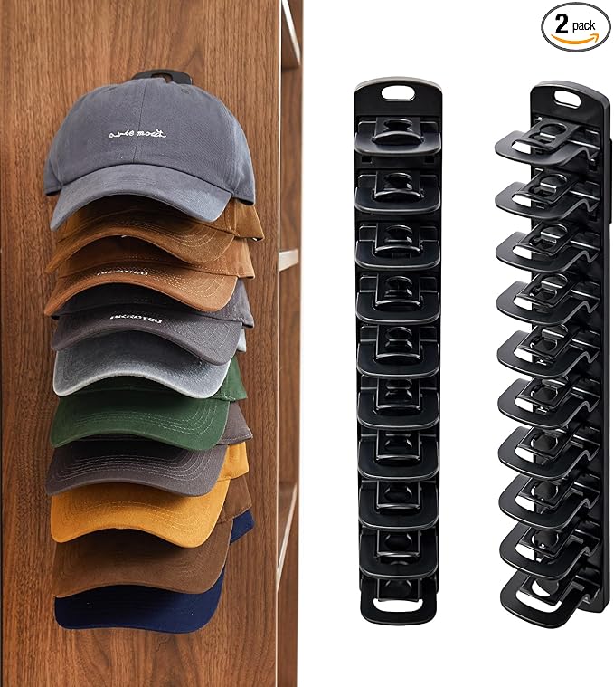 Hat Organizer for Baseball Caps for wall,2 Pack Cap Racks, Rack Hanger Storage Display Holder Hooks Stand for Closet Door,Hold Up to 40 Hats