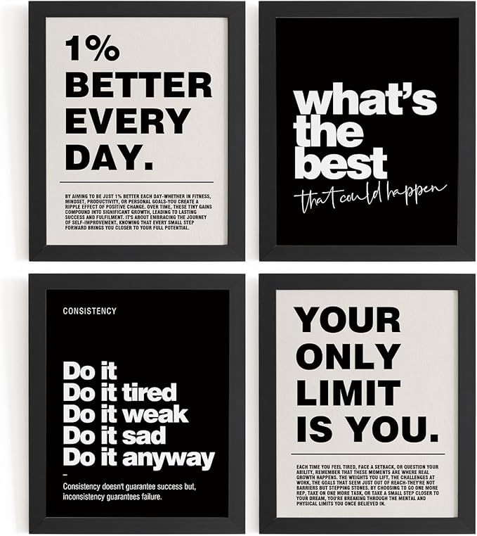 DSHFG Motivational Inspirational Office Wall Art Decor Prints Set of 4, Black Motivational Wall Decor Trendy Retro Posters for Office Home Decor, 8x10 Unframed