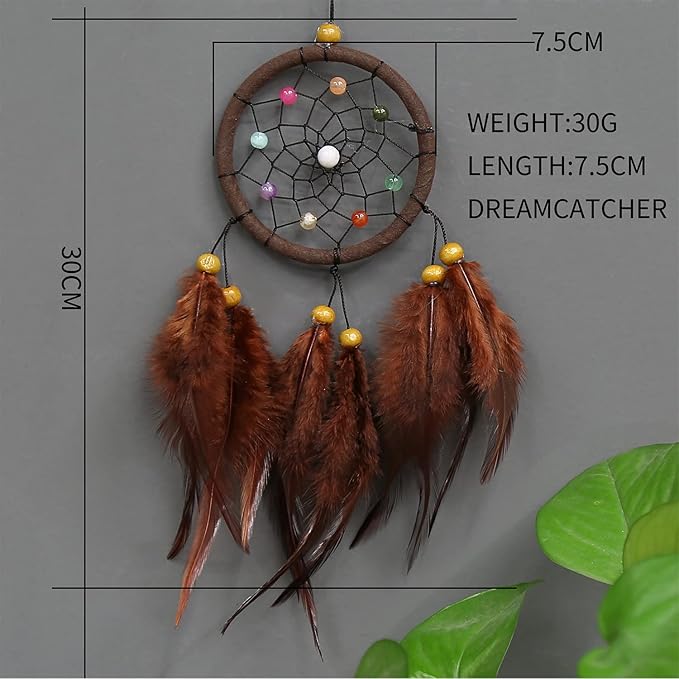Small Dream Catchers for Cars Rear View Mirror, Feather Dream Catchers Car Charm for Car Wall Bedroom Hanging Decorations (Style 5-Coffee)