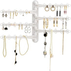 6-Tier 6" Wall Jewelry Organizer, Command Strips included for Easy Hanging, 120 Hole Earring Organizer, Necklace Organizer, Bracelet Holder, Ring Holder, Rotating Branches (White 6-TIer)