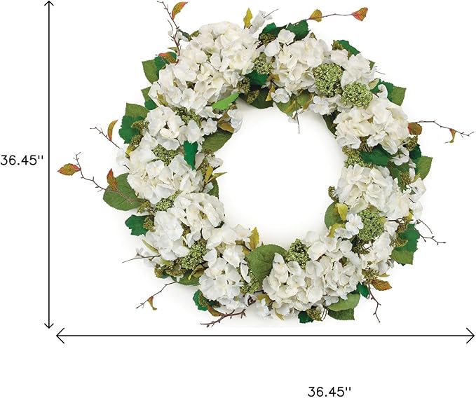 36" White and Green Hydrangea Artificial Wreath
