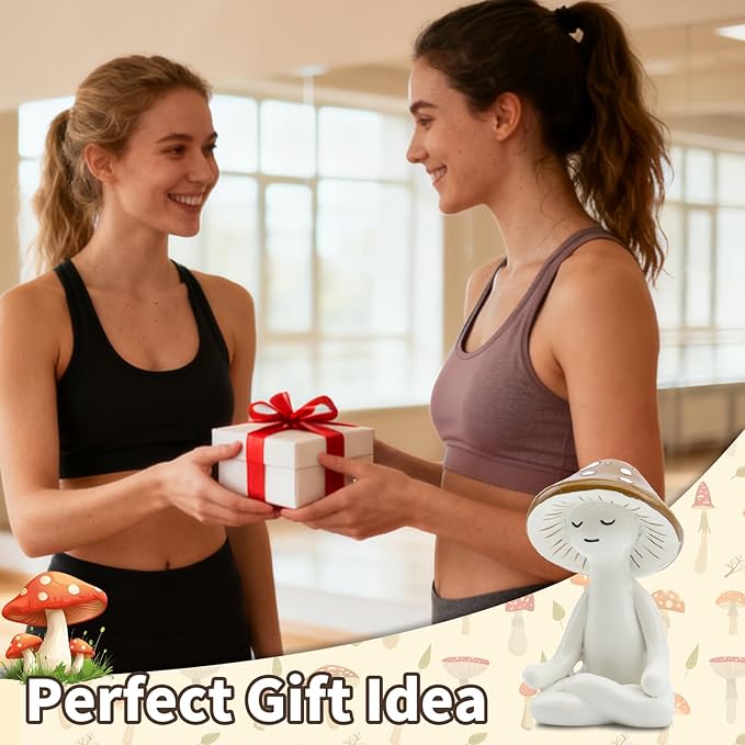 Meditation Mushroom Resin Statues – Cute Yoga Mushroom Figurines for Desk, Home, Office & Garden Decor – Zen Resin Sculptures for Living Room, Patio, Tabletop & Backyard (1 Pack, Mushroom)