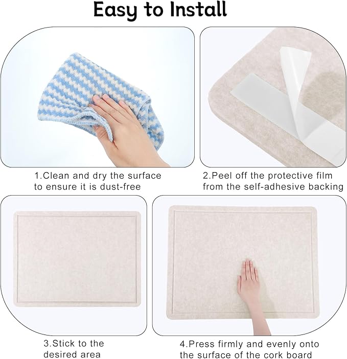 Thboxes Bulletin Board, 24" x 18" Foldable Cork Board Felt Pin Boards with 30 Pushpins Self-Adhesive Photo Decorative Felt Boards for Walls, Office, School, Classroom, Home, Bedroom - Oatmeal