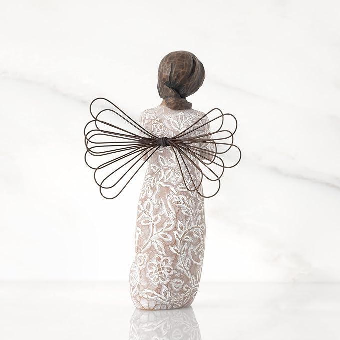 Willow Tree Remembrance (Darker Skin) Angel, Memories, Hold Each Safely in Your Heart, Carved with Symbols to Remind us of Loved Ones, Gift of Support and Sympathy, Sculpted Hand-Painted Figure