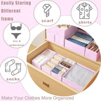 Drawer Organizer Clothes 12 Pack Clothes Organizer Dresser Drawer Organizers for Socks Underwears Bras Foldable Closet Organizers and Storage Fabric Storage Dividers for Nursery Bedroom, Pink