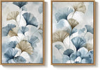 Large Framed Blue Botanical Wall Art Set of 2, Neutral Minimalist Canvas Paintings Prints, Watercolor Pastel Pictures Artwork for Modern Farmhouse Living Room Bedroom Kitchen Wall Decor, 24x36 Inch
