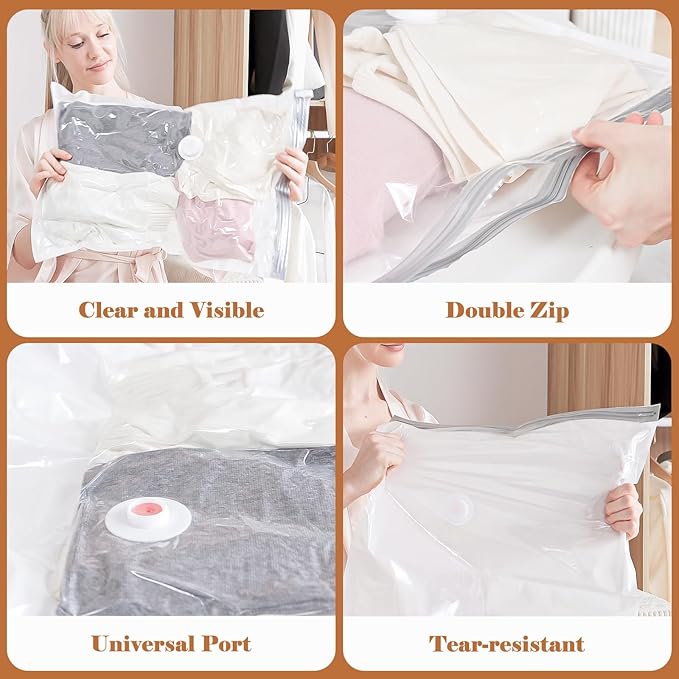 Vacuum Storage Bags for Clothing Travel, 10 Pack Vacuum Bags with Rechargeable Cordless Air Pump(2 Large+4 Medium+4 Small), Compression Packing for Clothes Blanket Suitcase Luggage