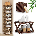 DDRIC The 9-Tier No-Assembly Bamboo Rack, Foldable 9 Tier Bamboo Shoe Rack with Collapsible Vertical Design, Space-Saving Shoe Storage Shelf for Entryway Closet Dorm, No-Tool Assembly (Brown,2)
