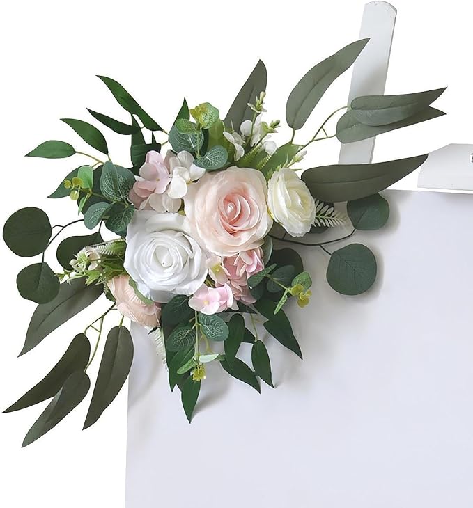 2X Wedding Arch Flowers Decorative Swags Floral Swag Welcome Sign Decoration for Party, Pink Flowers
