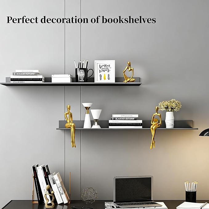 Prettidecor Gold Home Decor Thinker Statue Accents, Set of 3 Thinker Sculptures Office Decor Modern Abstract Resin Decoration on Shelf Table Desk for Living Room Office Bedroom (Gold, Large)
