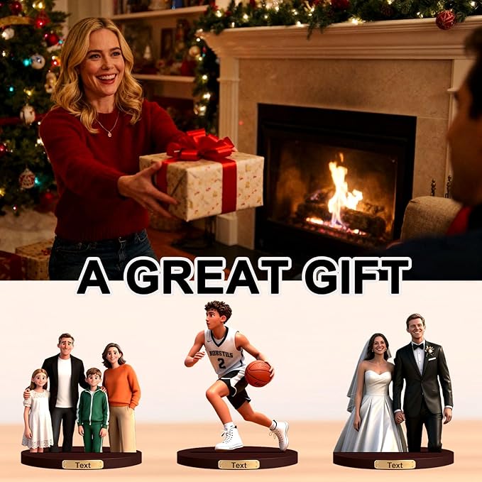 Personalized 3D Effect Family Figurine Custom Cartoon Photo Desktop Ornament Home Office Bedside Table Decoration From Your Photos Office Desk Photo Frame Gift'S For Husband And Wife (Family cartoon)