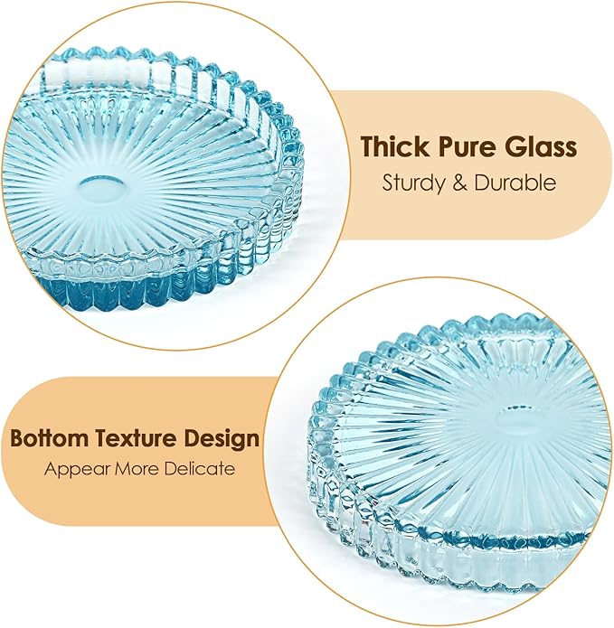 Modern Clear Coaster Set of 5- Glass Coasters for Drinks Crystal Coasters Round Cup Mat Coffee Table Decor for Office, Kitchen, Bar, Dining Room, Living Room, Patio(Clear Blue)