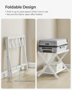 SONGMICS Luggage Rack, Folding Suitcase Stand with Storage Shelf, for Guest Room, Hotel, Bedroom, Heavy-Duty, Holds up to 131 lb, Classic White URLR007W01