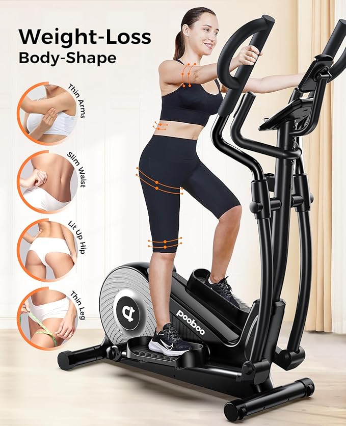 Elliptical Machine 16 Levels Resistance Built-in Blue Elliptical Trainers with LCD Monitor Smooth Quiet Driven 400lbs Capacity 15.5inch Stride Length