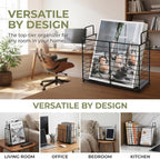 Noamus Metal Magazine Rack, Newspaper Book Tablet Storage Basket, File Holder Mail Organizer Bin with Handles, Iron Wire Black Folder Stand Holder for Home Office Bathroom Bedroom Den Living Room