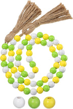 Equsion Seasonal Wooden Bead Garland with Tassels, 3.3 ft Holiday Vintage Boho Bead Garland Easter Tray Decoration, Vase Wall Room Art Birthday Party Decoration(Lemon Color)